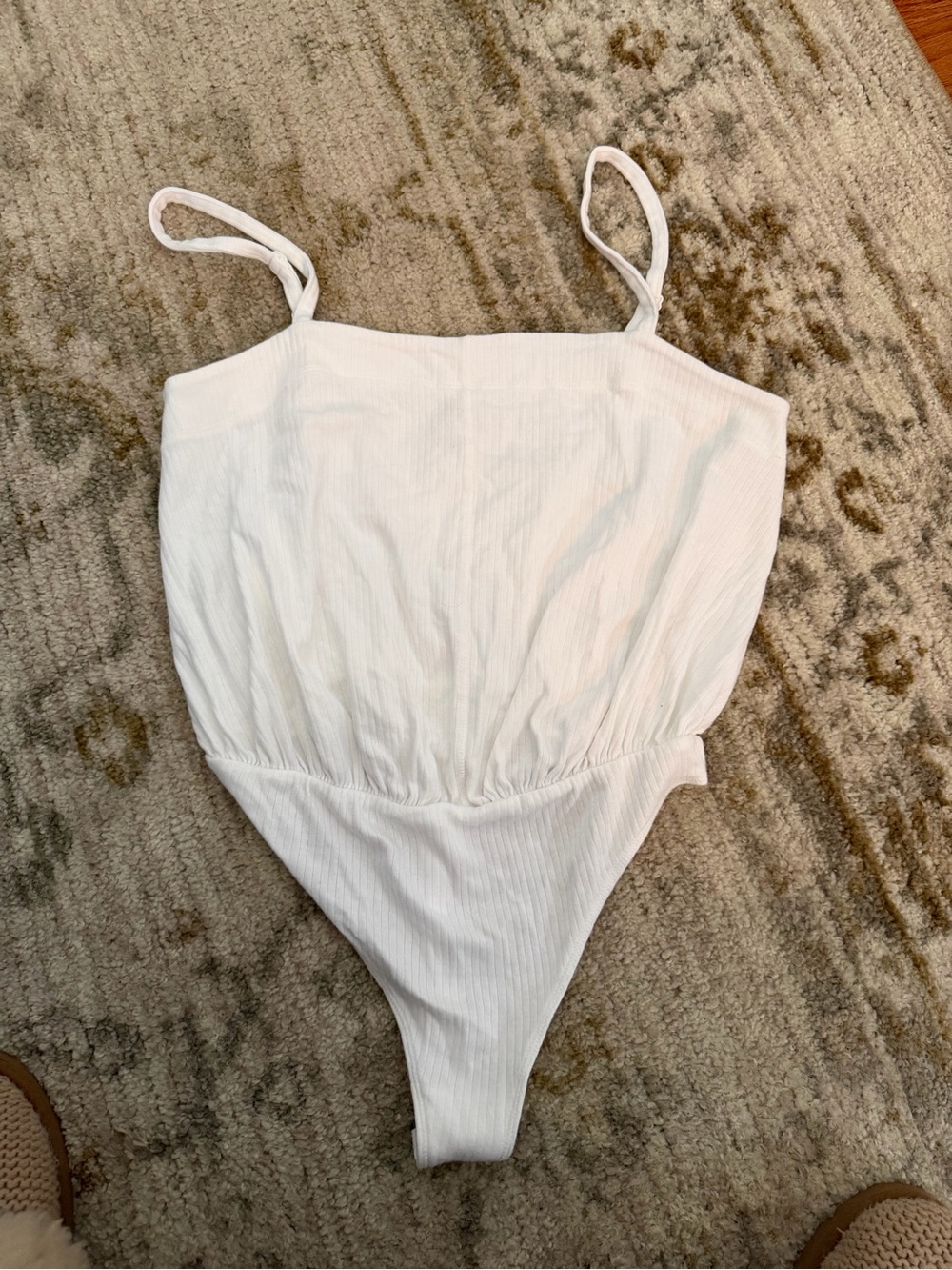 Free People Intimately White Ribbed Spaghetti Strap Bodysuit Size Large
